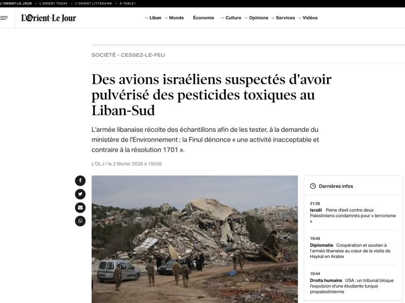 Des avions israéliens suspectés d'avoir pulvérisé des pesticides toxiques au Liban-Sud